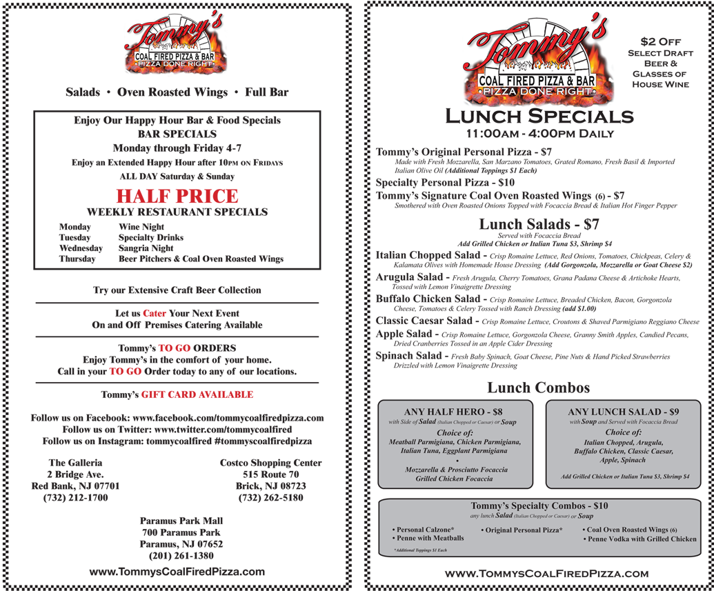 Lunch - Tommy's Coal Fired Pizza (1050x1000), Png Download