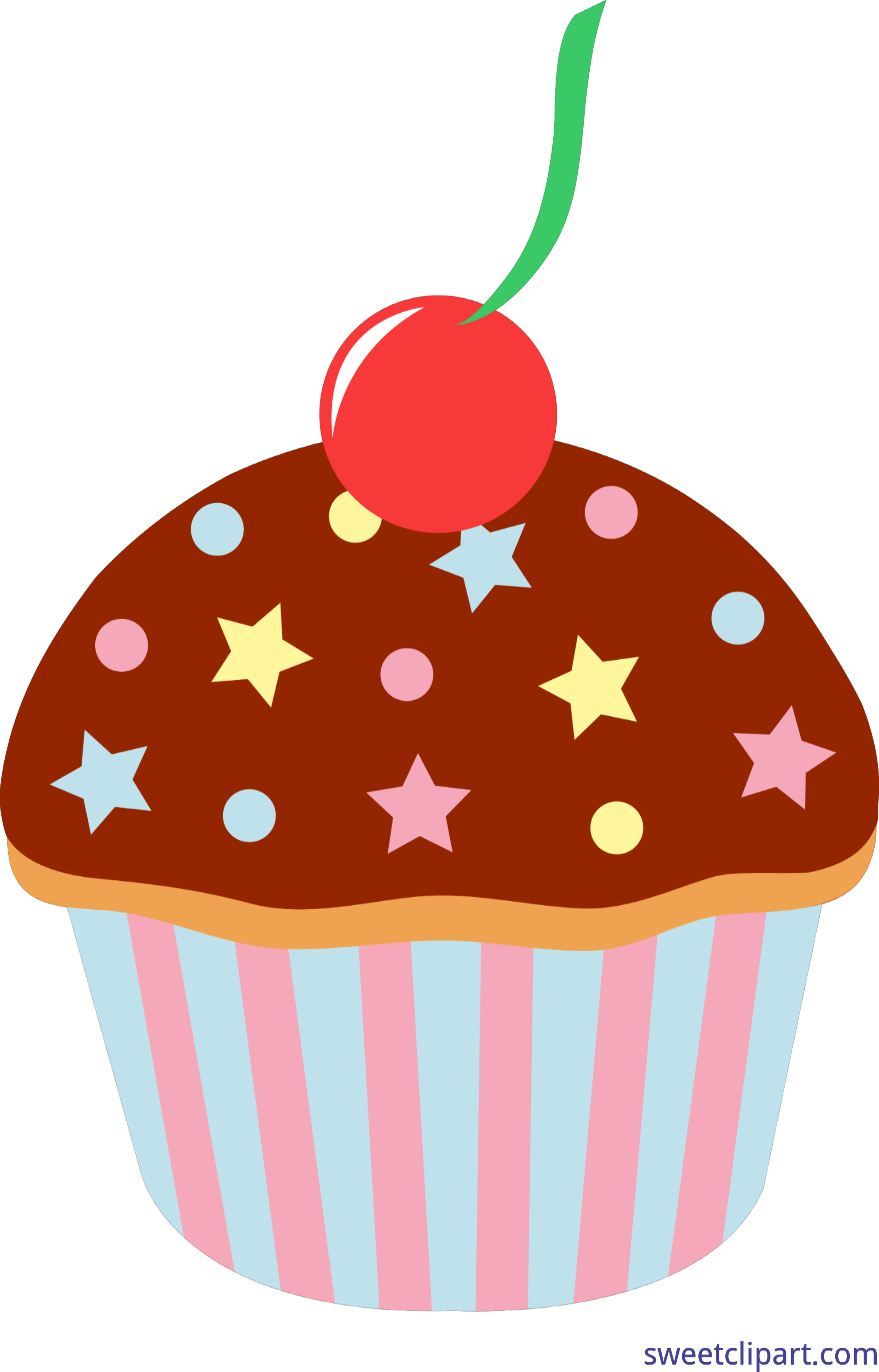 Chocolate Cupcake With Sprinkles Clip Art Sweet - Cupcake Cartoon Png (3053x4765), Png Download