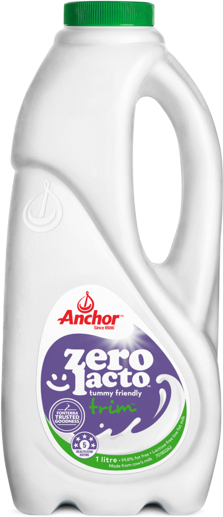 Anchor Zero Lacto Trim Milk 1l Bottle - Lactose Free Milk Nz (1057x1279), Png Download
