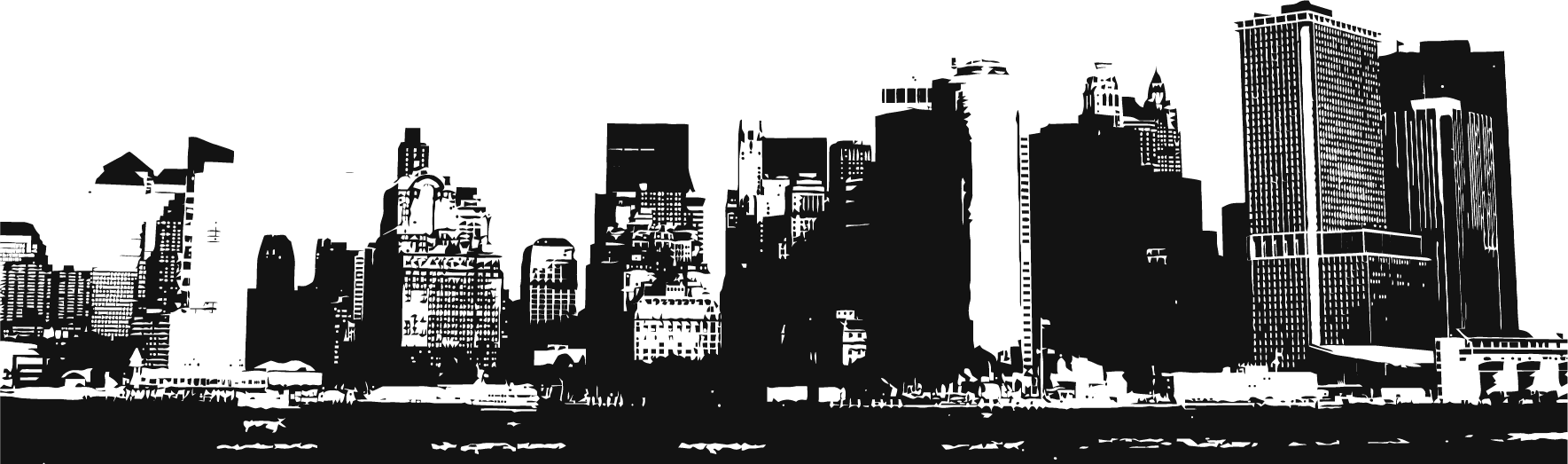 Black And White Library United States Building Skyline - Metropolis Buildings Silhouette Superman (1769x523), Png Download