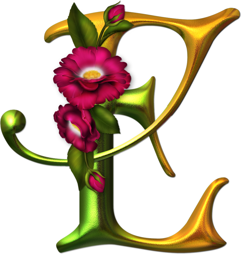 Alfabeto Dorado Con Flores Rosas - Letra E Decorada Con Flores Animadas (790x831), Png Download