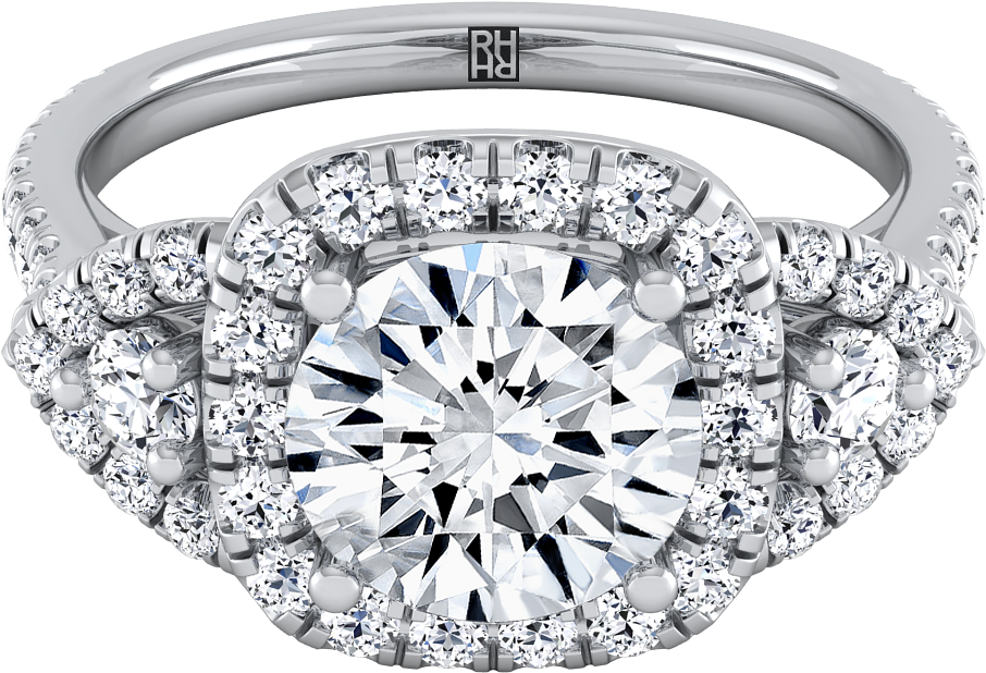 3 Stone Engagement Ring With Diamond Pave Shank In - Engagement Ring (1200x1200), Png Download