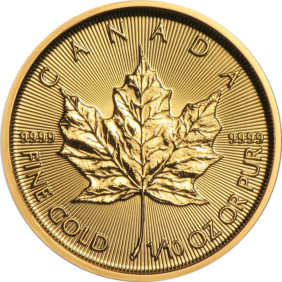 2019 Canadian Maple 1/10oz Gold Coin - 1 10 Oz Gold Maple (900x900), Png Download