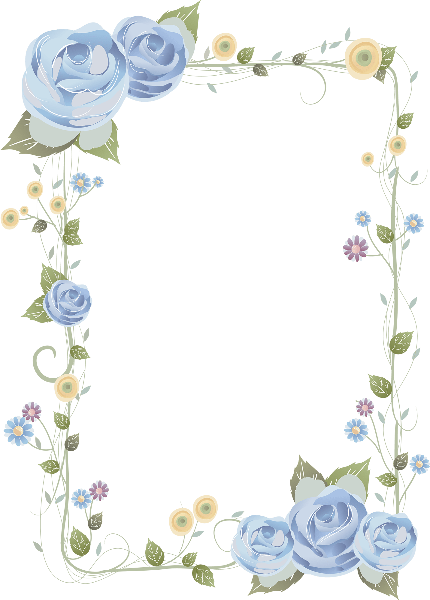 Blue Rose Frame - Blue Floral Border Background (1432x2000), Png Download
