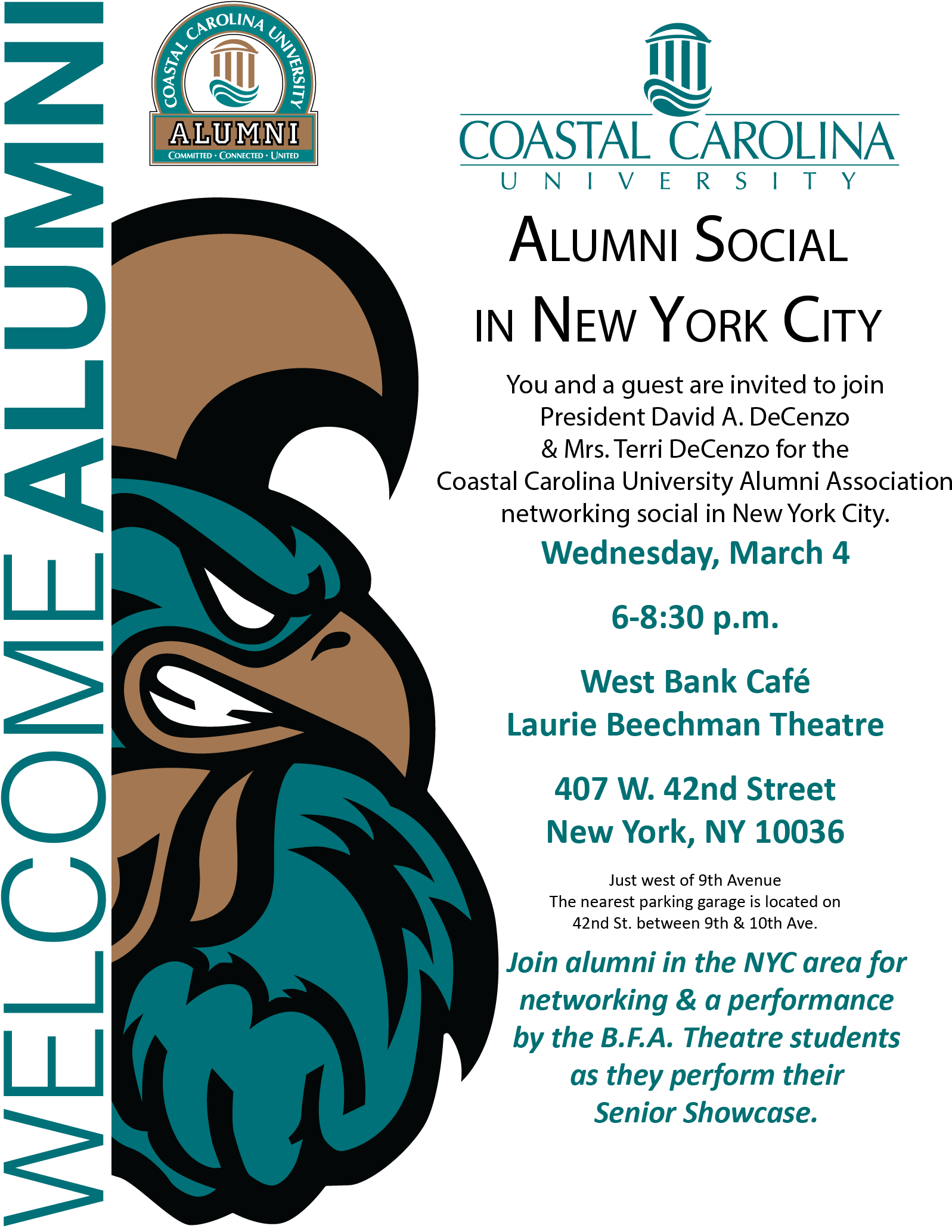 Calling All New York Alumniwe Hope To See You - Coastal Carolina University Logo (1656x2195), Png Download