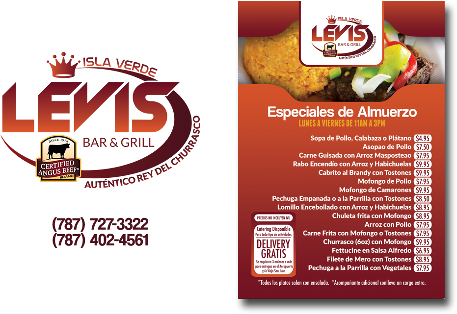 Levis Bar & Grill - Levis Isla Verde Menu (1024x700), Png Download