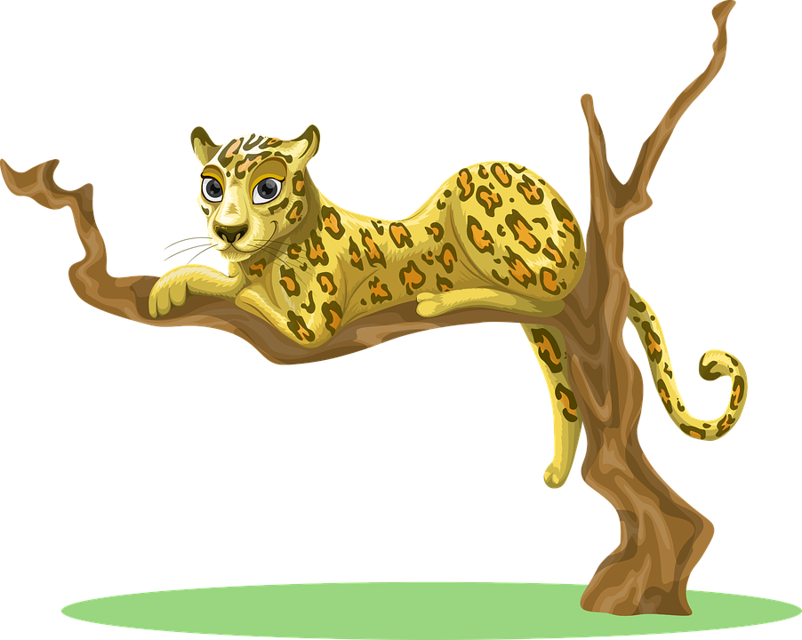 Leopard Sitting Free Vector Graphic On Pixabay - Leopard In Tree Cartoon (902x720), Png Download