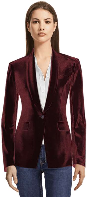 Red Velvet Blazer-view Front - Lapel (437x807), Png Download