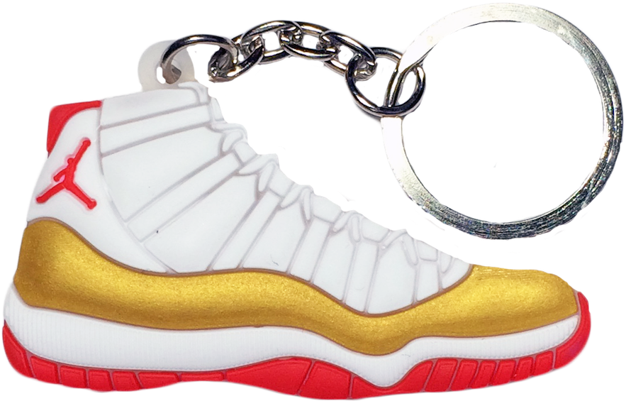 Nike Jordan 11 Xi White Gold Red "ray Allen" 2d Flat - Keychain (1008x584), Png Download