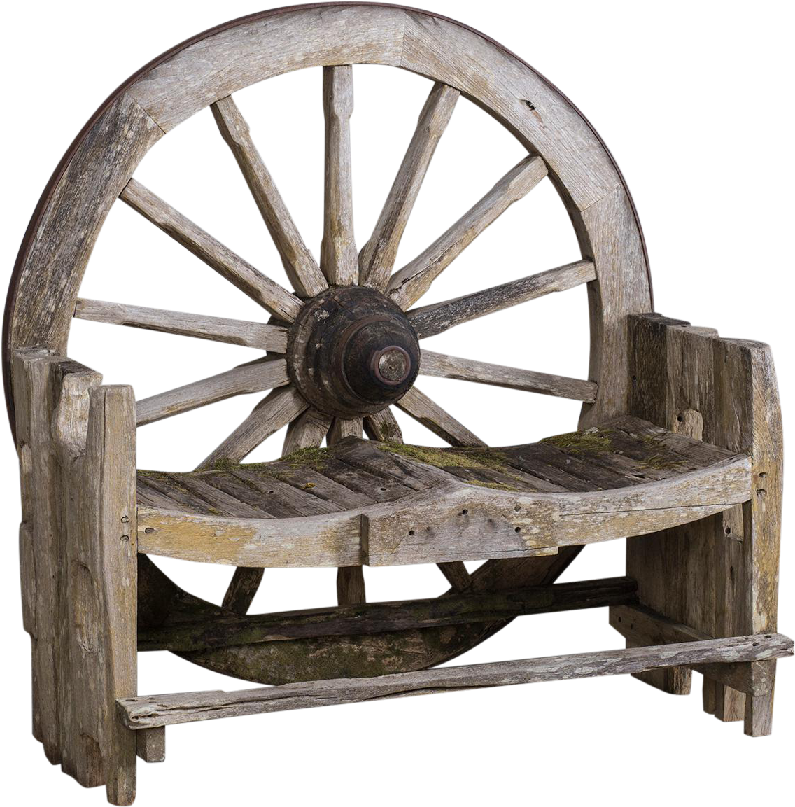 Antique French Wagon Wheel Large Garden Bench Circa - Wood (1261x1280), Png Download