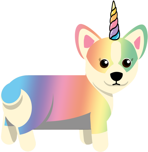 'rainbow Cuddles For Sale' Unicorgi Sticker - Hello Dog Png (1000x748), Png Download