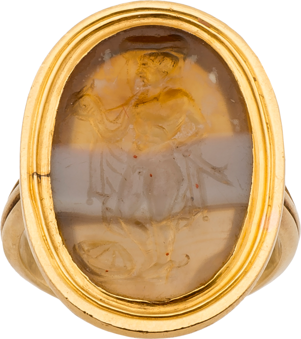 Roman Banded Agate Ring With Intaglio Of Perseus - Ring (612x690), Png Download