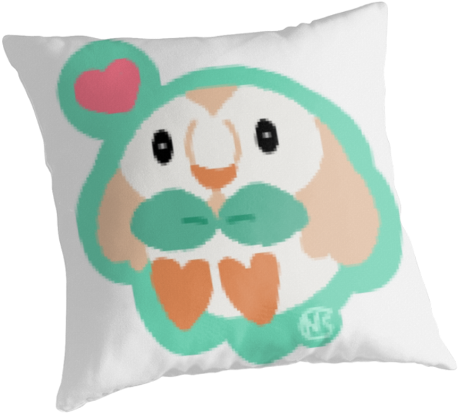 Pokemon Sun And Moon Starters Rowlet Sticker Pillow - Cushion (875x875), Png Download