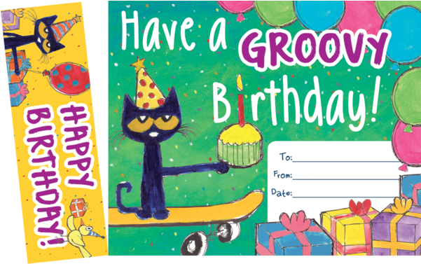 Tcr60327 Pete The Cat Groovy Birthday Bookmark Award - Pete The Cat Birthday (600x600), Png Download