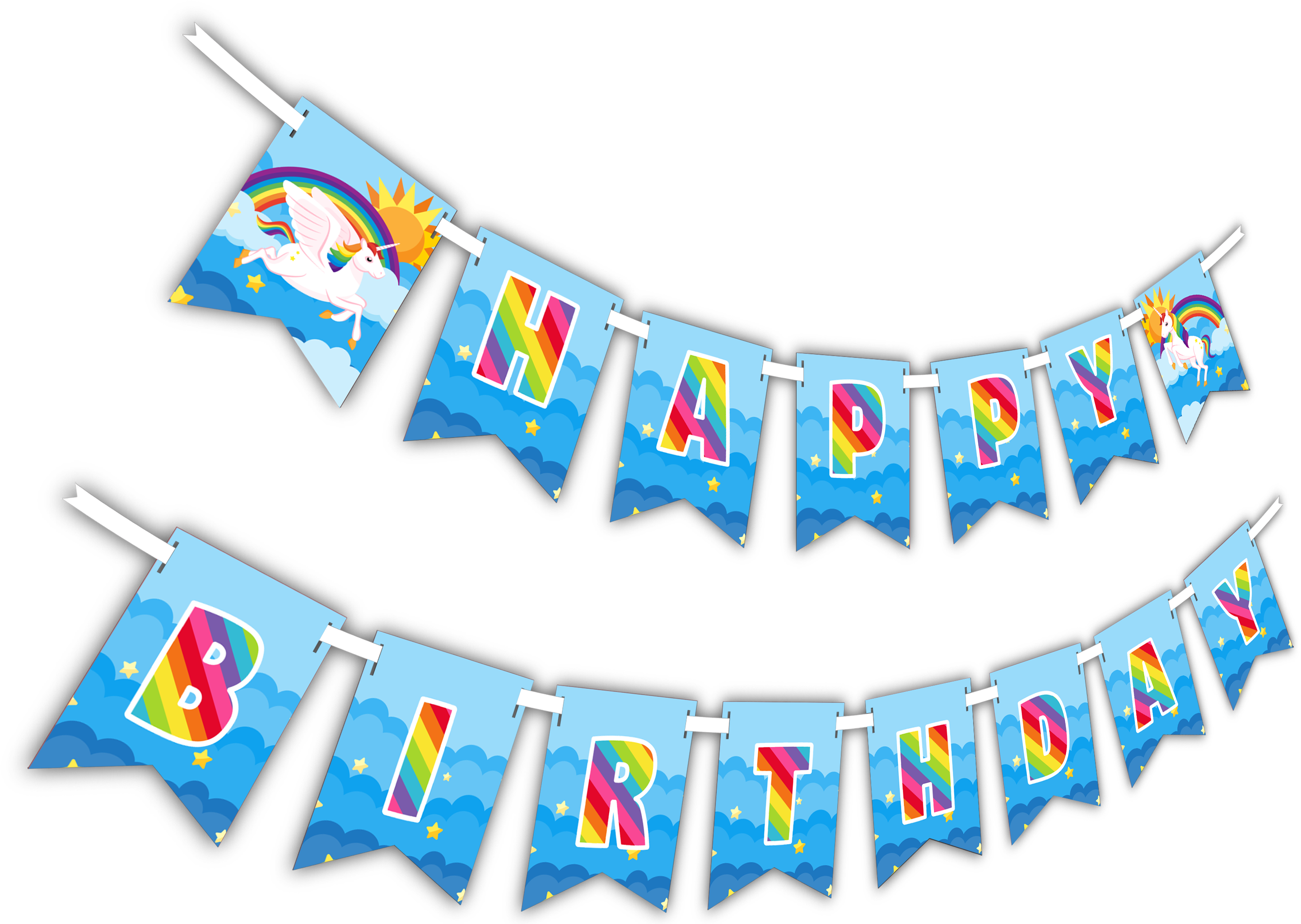 Rainbow Unicorn "happy Birthday" Party Banner - Birthday (3000x2300), Png Download