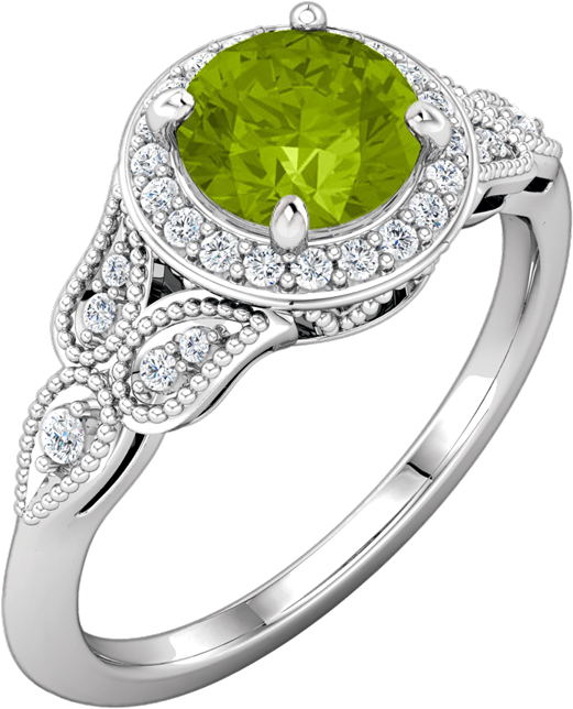Disney Inspired Engagements 14k White Round Peridot - Wedding Ring (739x698), Png Download