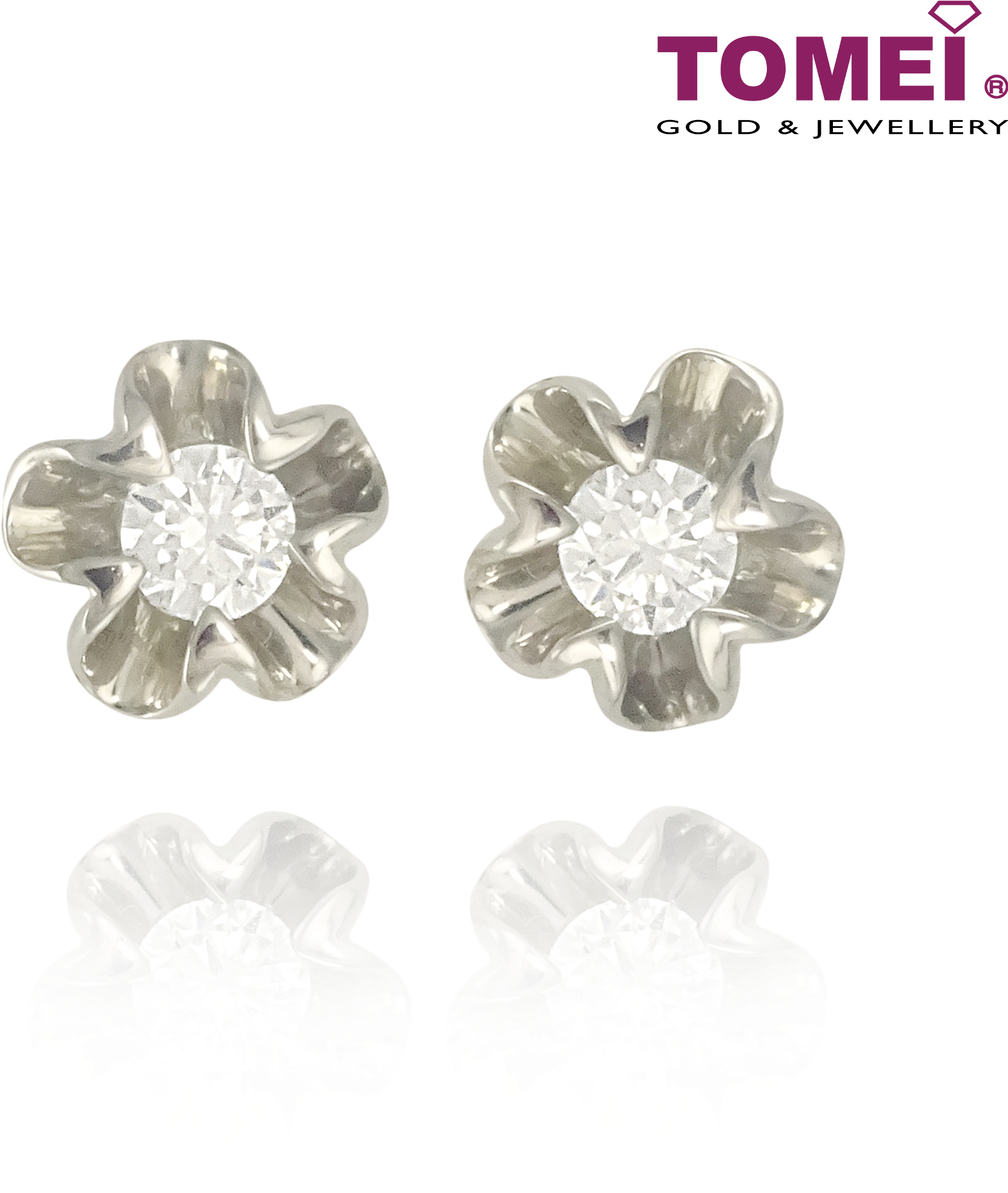 Tomei 375 White Gold "flower" Diamond Earrings (e866) - Tomei Jewellery (2000x2000), Png Download