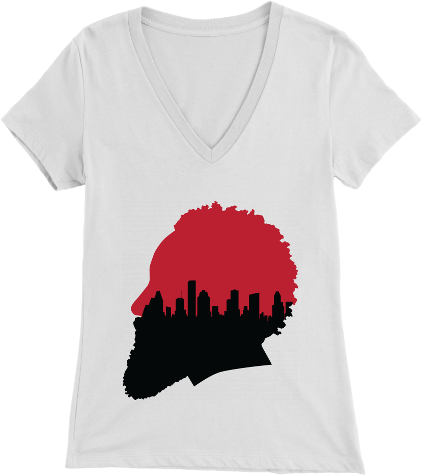 Harden Silhouette With Houston Skyline Women's V- - T-shirt (1024x1024), Png Download