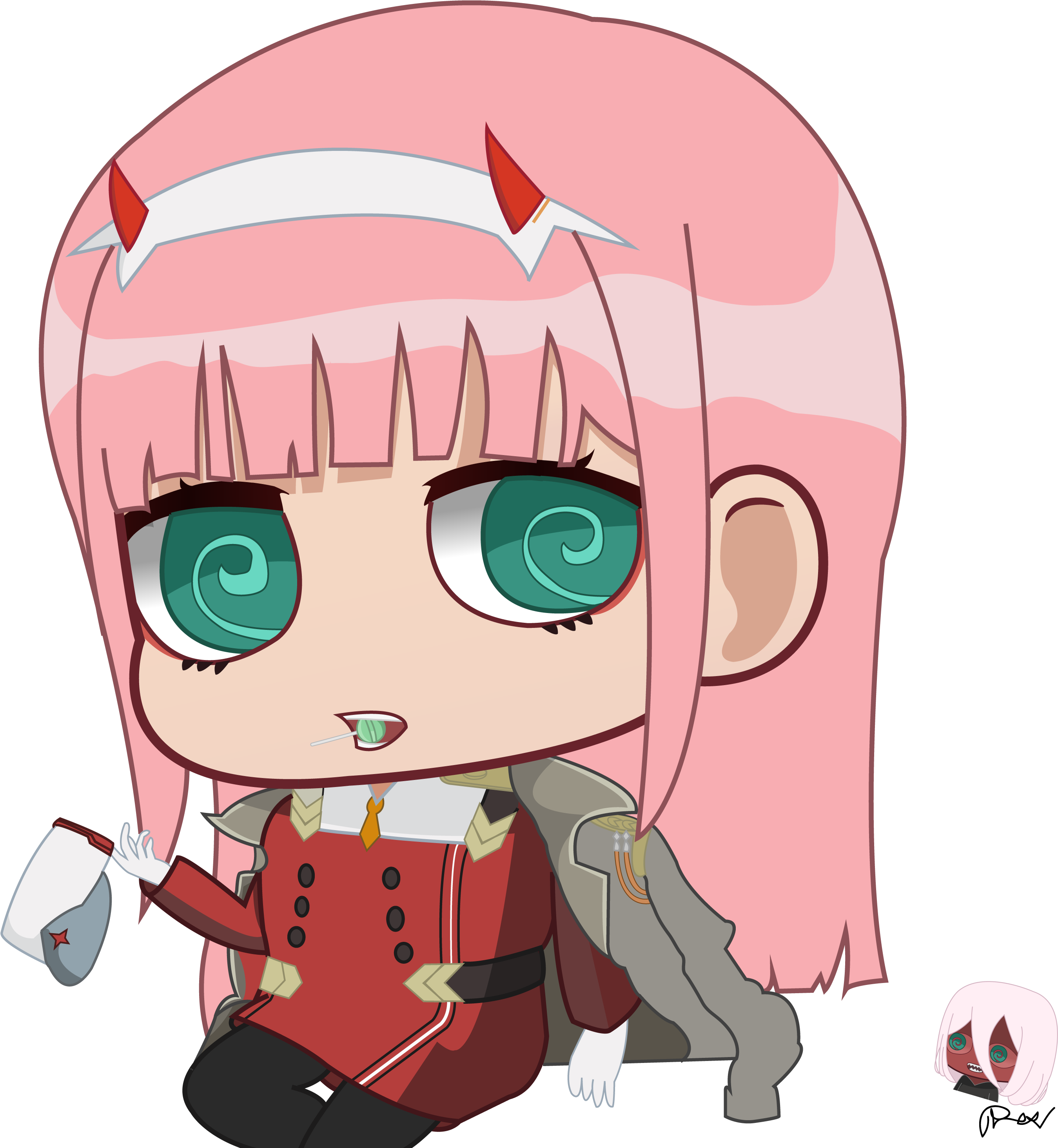 Fan Art[contest] Zero Two Chibi With Her Coat And Cap - Zero Two Chibi Png (3000x3262), Png Download