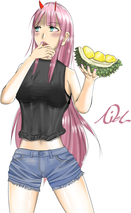 Zero Two Eating Durians - Cartoon (904x1279), Png Download