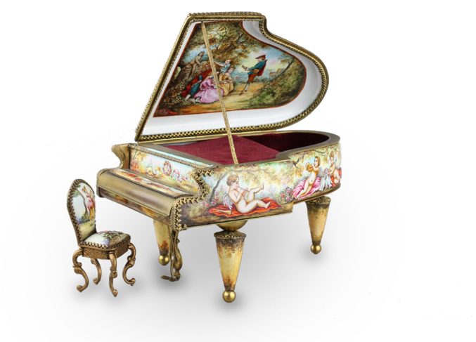 A Large Vintage Viennese Enamel And Gilt Metal Musical - Fortepiano (741x500), Png Download