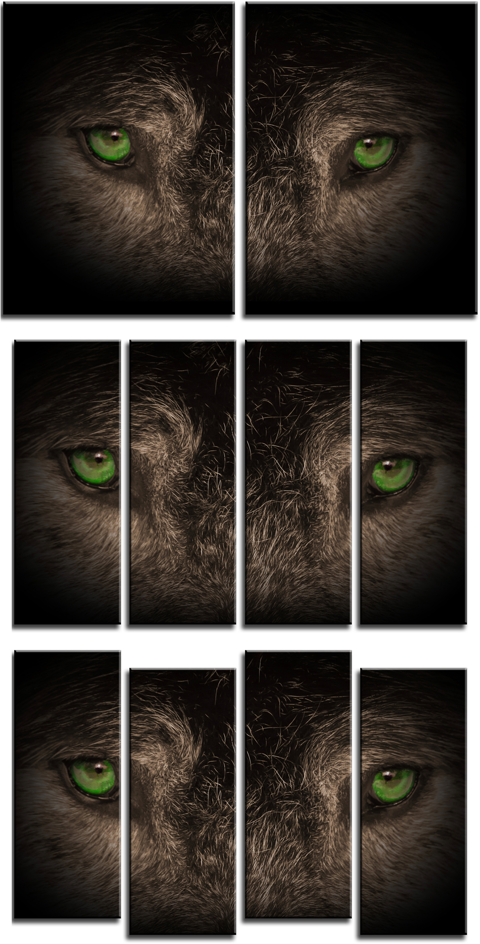 Wolf Eyes 2 And 4 Panel Canvas - Black Cat (1000x1925), Png Download
