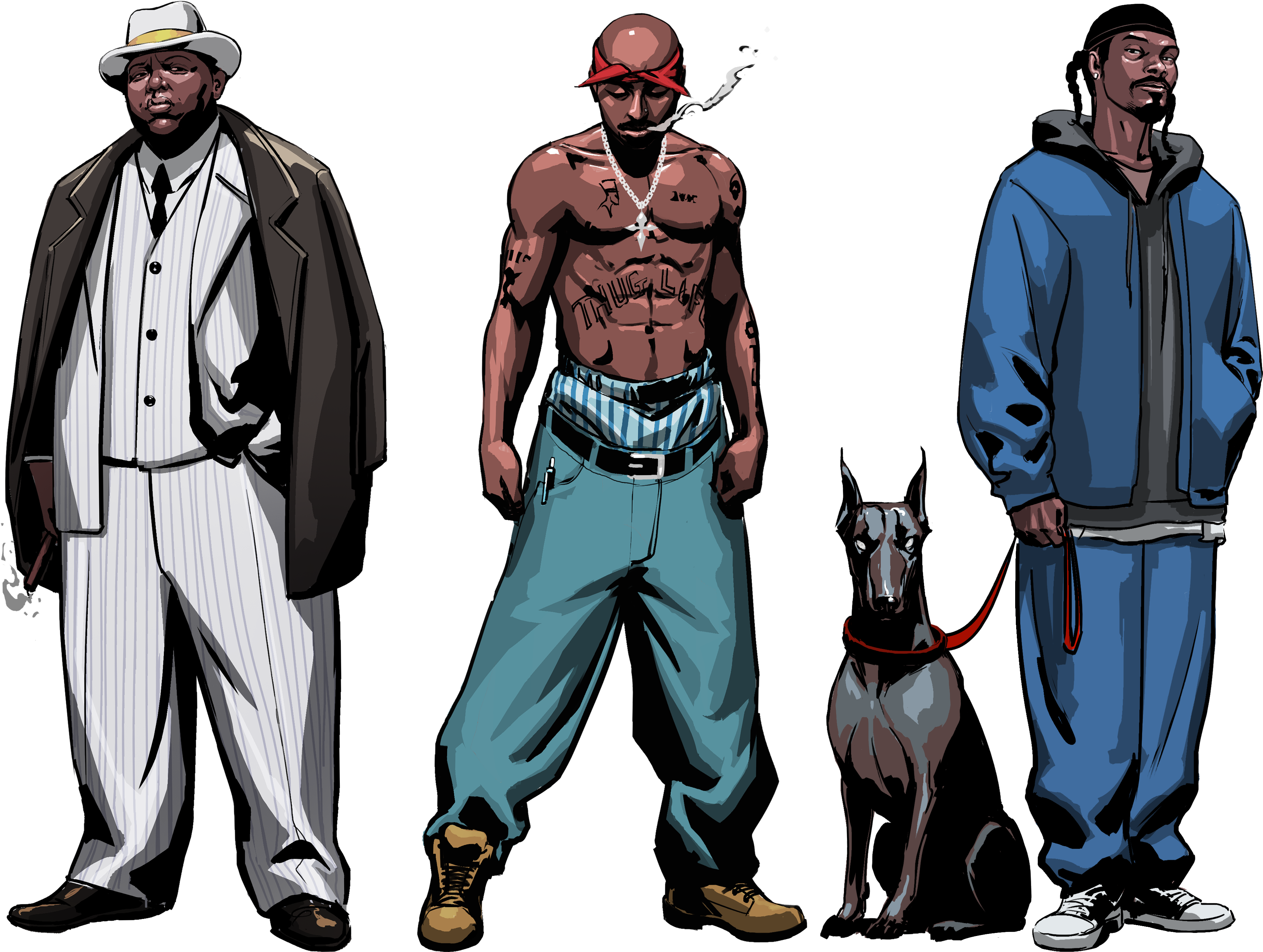 Biggie Smalls, Tupac Shakur, And Snoop Dogg - Nate Dogg Caricatura (5000x3235), Png Download