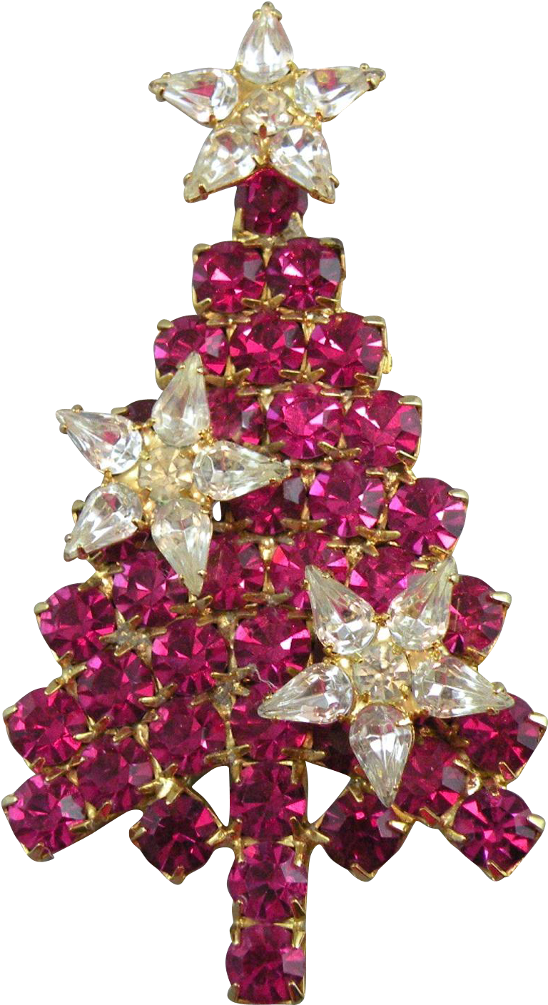 Christmas Tree Brooch With Red Rhinestones And Crystal - Christmas Ornament (1407x1407), Png Download