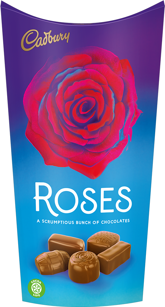 The Brightly Wrapped Delicious Cadbury Roses Chocolates, - Box Of Sweets Of Roses Tub (600x1022), Png Download