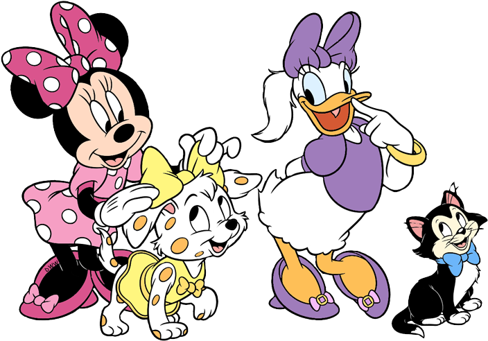 Minnie, Daisy Happy Helpers, With Figaro And Puppy - Cartoon (709x498), Png Download