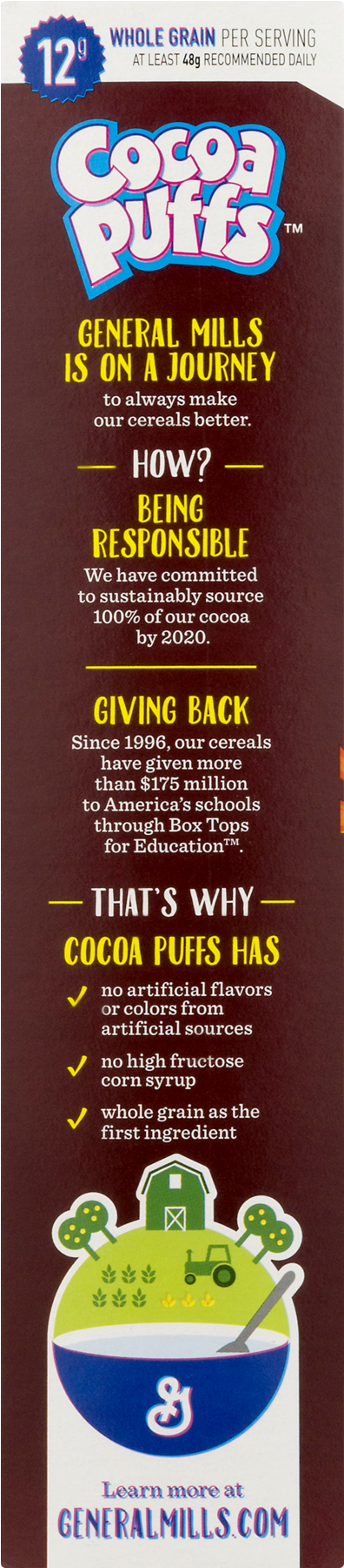 Cocoa Puffs Chocolate Cereal - Cocoa Puffs Box Side (1800x1800), Png Download