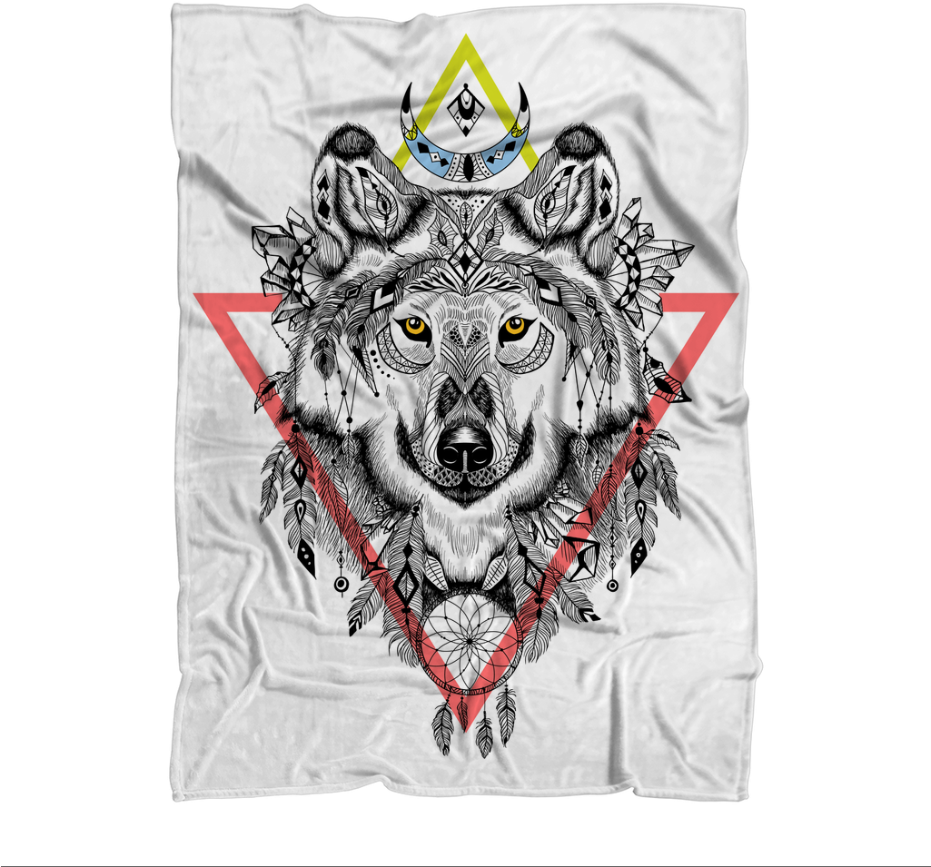 Tribal Wolf Sublimation Throw Blanket - Spiritual Animal Art Black And White (1024x1024), Png Download