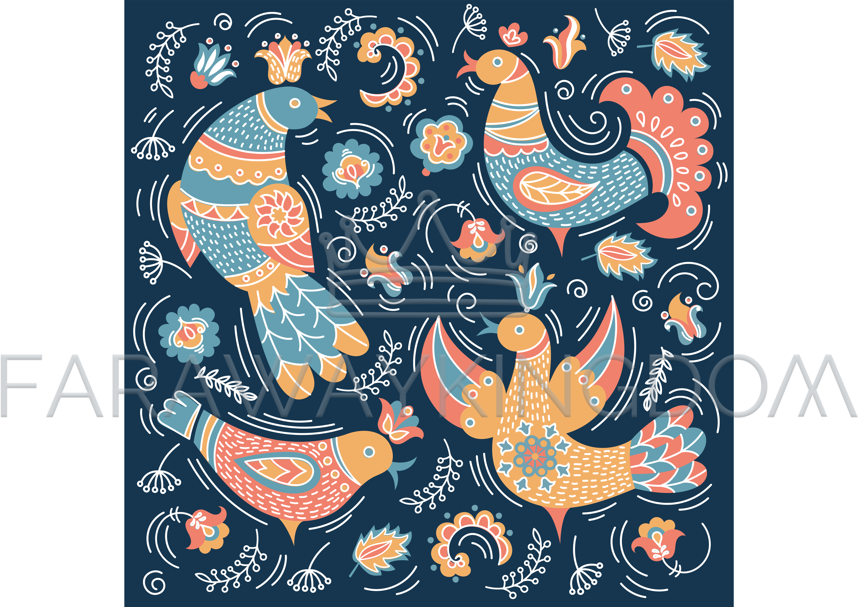 Ethno Bird Folk Doodle Ornament Vector Illustration - Illustration (3508x2480), Png Download