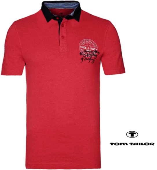 ~tom Tailor Red Polo Tshirt With Logo Print & Black - Collar T Shirt Logo (600x600), Png Download