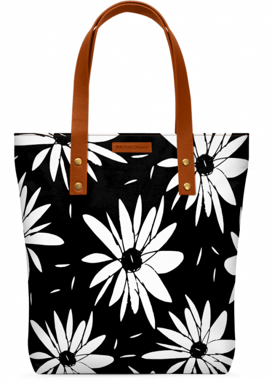 Chic Floral Black And White Daisy Pattern Classic Tote - Tote Bag (540x757), Png Download