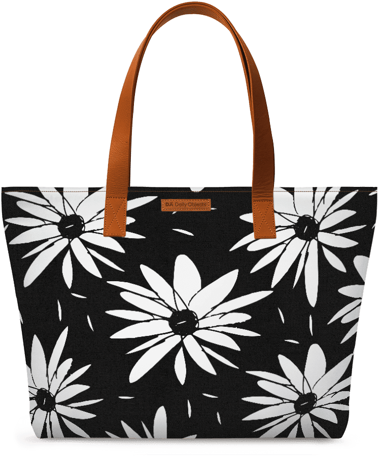 Dailyobjects Chic Floral Black And White Daisy Pattern - Tote Bag (747x900), Png Download