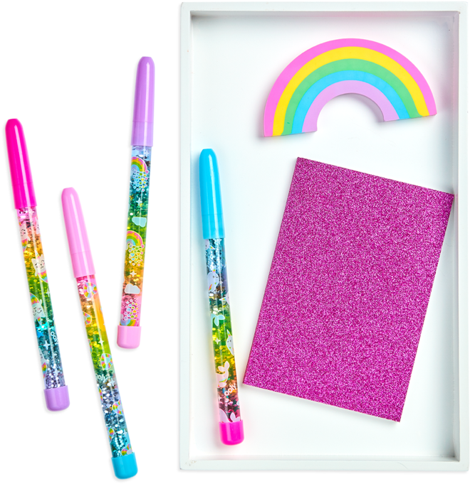 4 Rainbow Glitter Wand Ballpoint Pens Shown With Pink - Art Paper (780x800), Png Download
