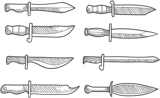 Hand Drawn Bayonet - Hunting Knife (700x490), Png Download