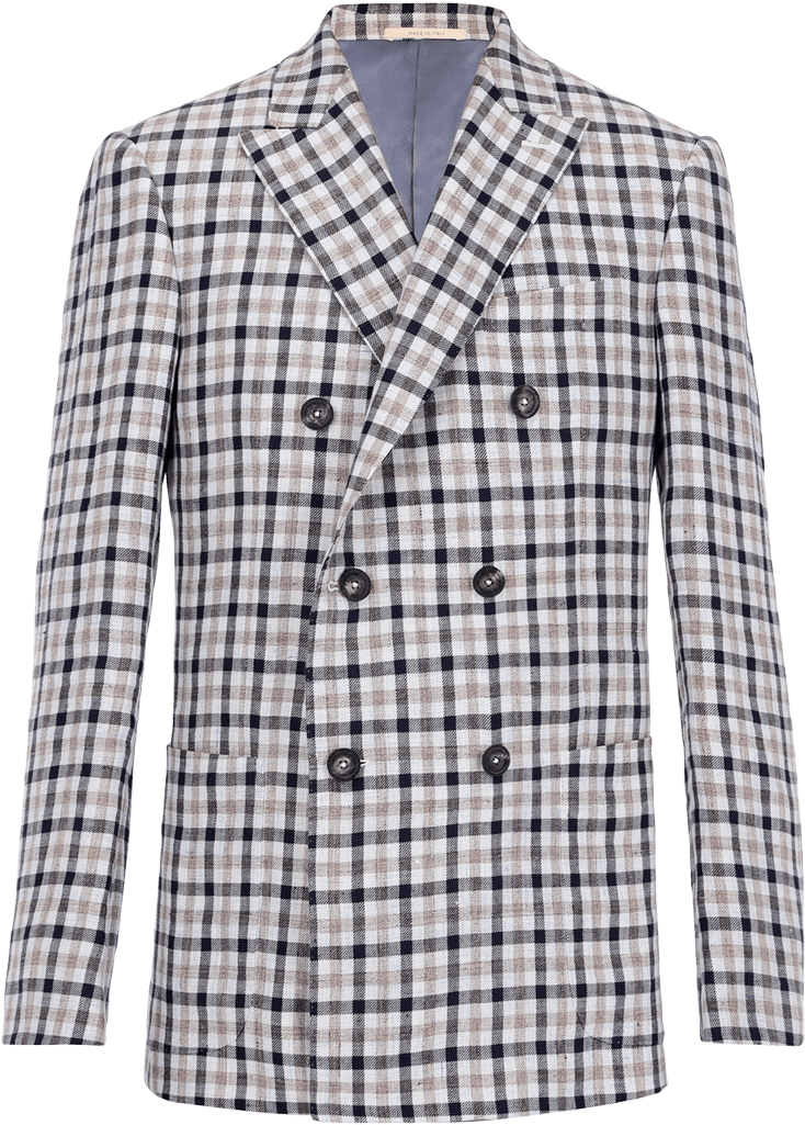 Checked Double-breasted Linen Dandy Jacket - Minot's Ledge Light (960x1440), Png Download