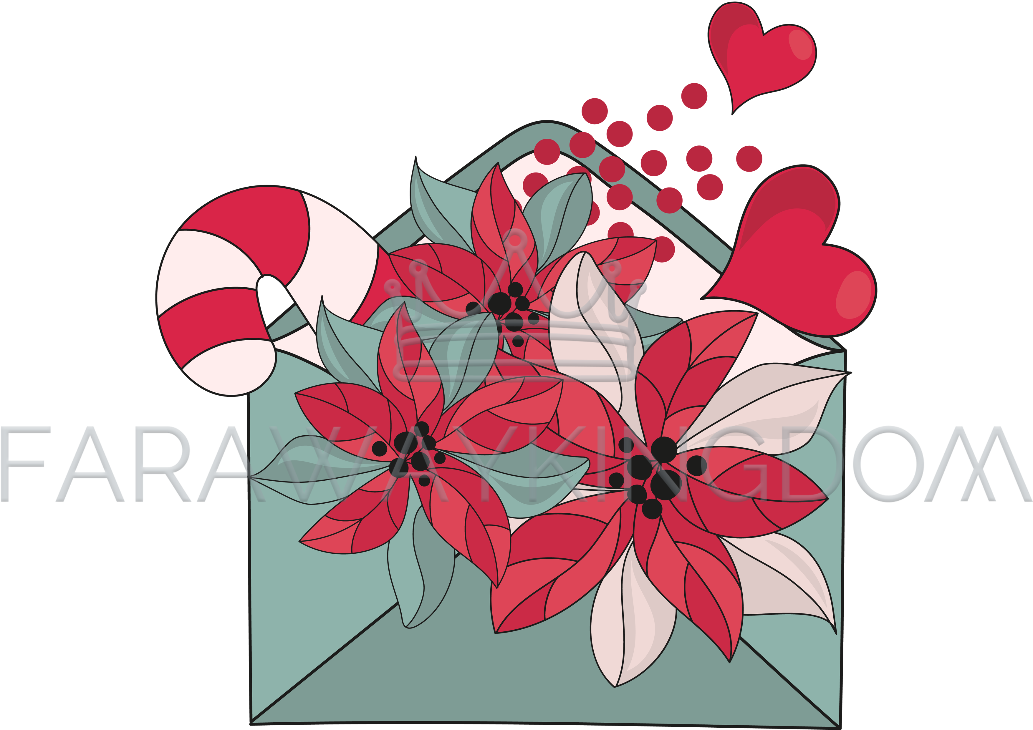 Warm Wishes Merry Christmas Cartoon Vector Illustration - Poinsettia (3508x2480), Png Download