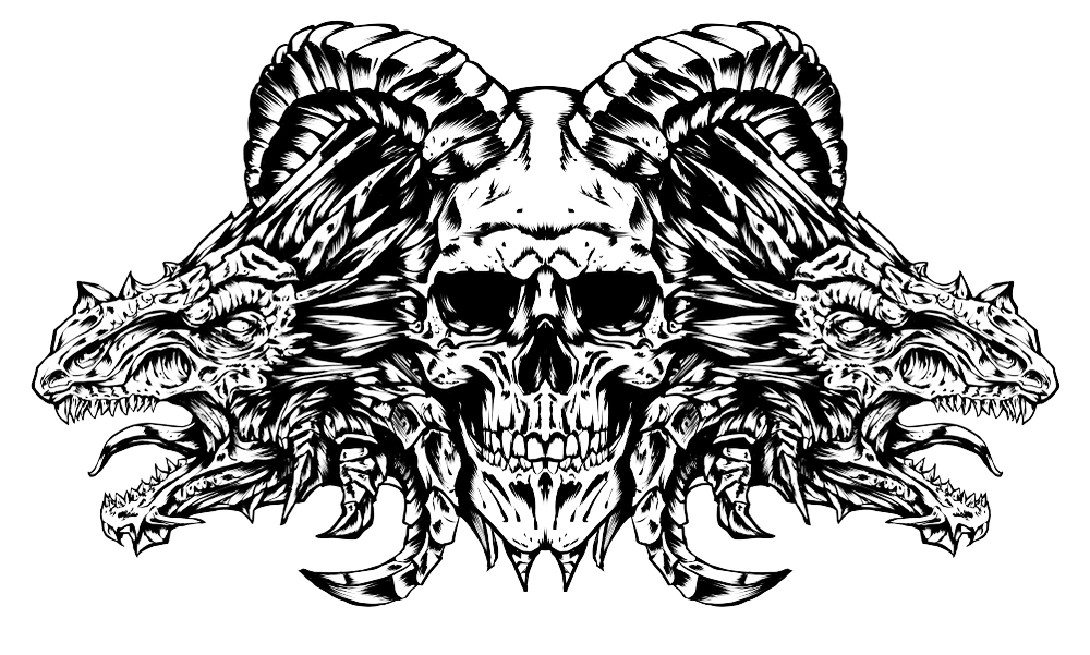 Dragon Priest Icon - Cool Demon Dragon Skull Drawing (1000x601), Png Download