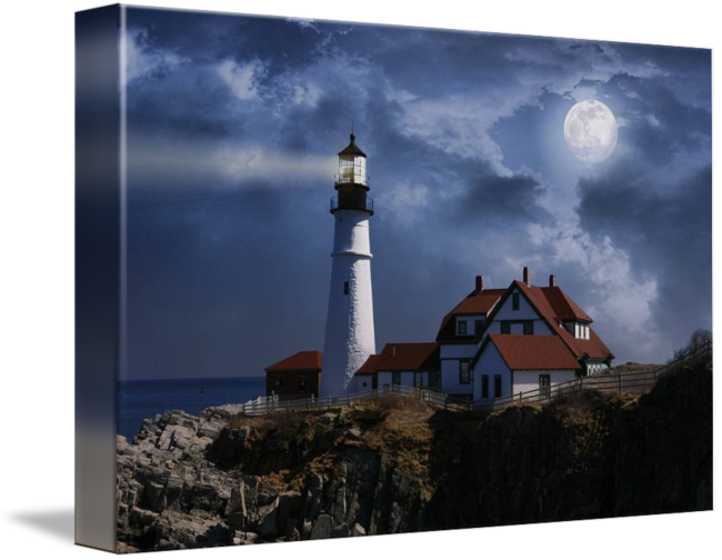 Night At Portland Head In Maine By - Lighthouse (650x504), Png Download