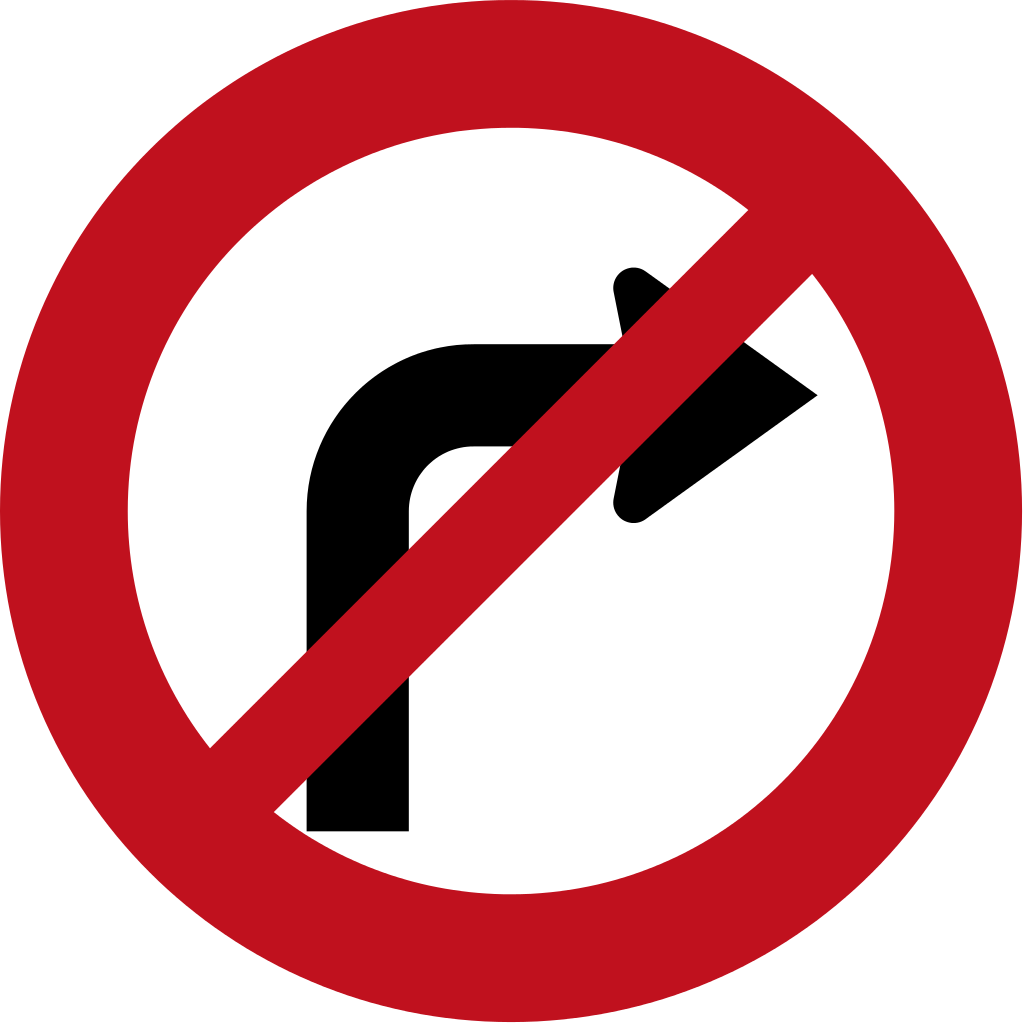 New Zealand Road Sign R3-2 - No Right Turn (1024x1024), Png Download