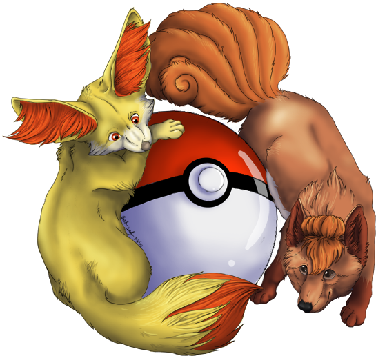 Fennekin And Vulpix Created By Aunumwolf42 A Version - Cartoon (576x768), Png Download