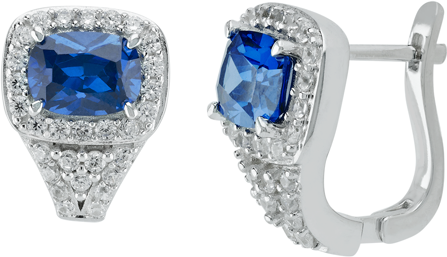 925 Silver Created Blue Topaz Earrings - Diamond (1000x1000), Png Download