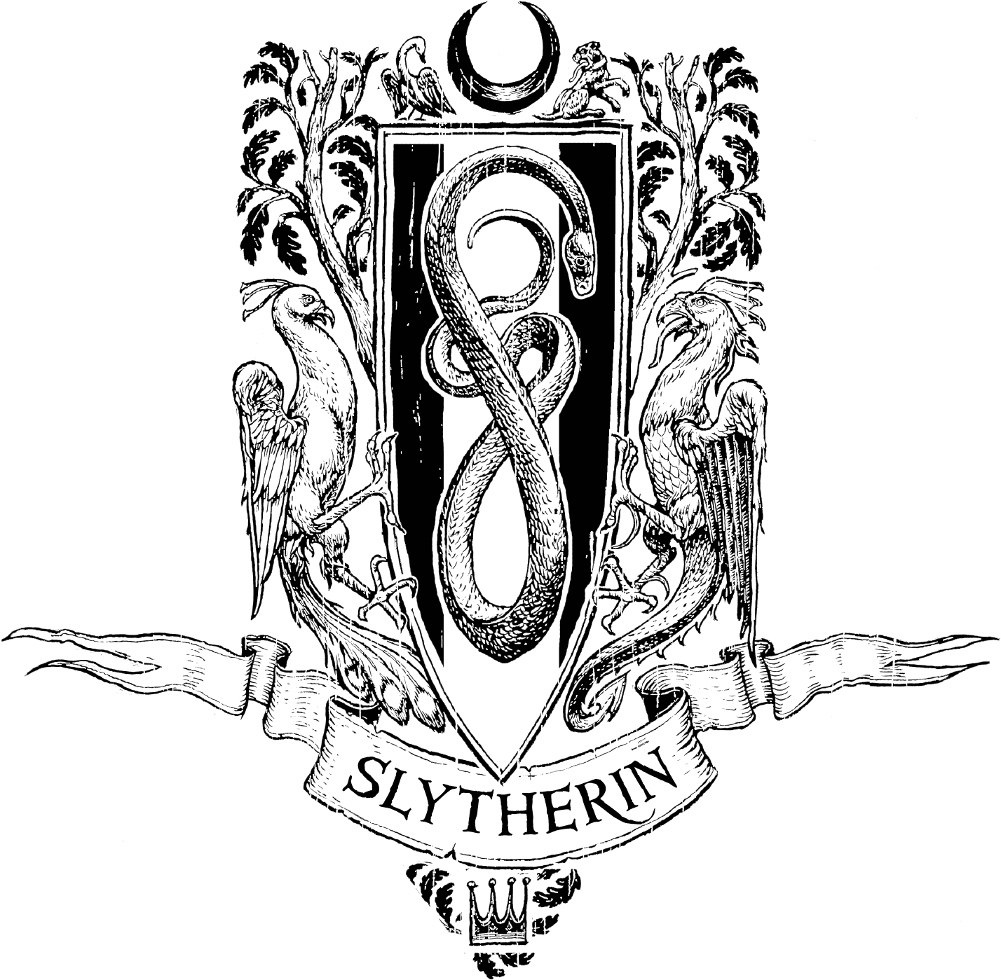 Slytherin Crest Black And White - Harry Potter And The Philosopher's Stone Slytherin (1511x1473), Png Download