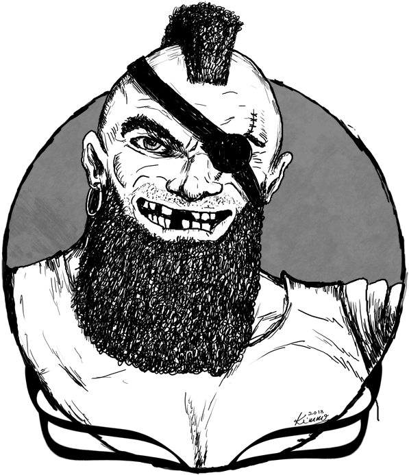 A Black And White Character Portrait Of A Thug Or Pirate - Sketch (700x820), Png Download