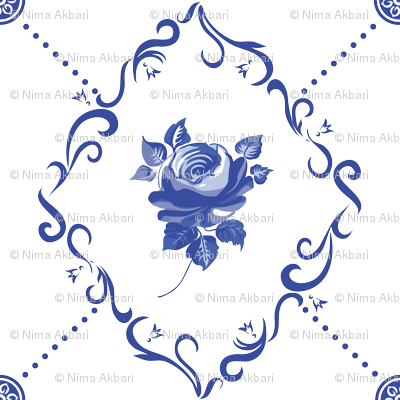 Blue Rose Clipart Dutch - Rose Fabric - Dutch Tile Rose 2 - Tile Custom Fabric (400x400), Png Download