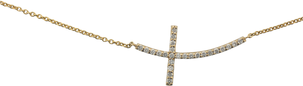 14k Yellow Gold Sideways Cross Diamond Necklace (1000x750), Png Download