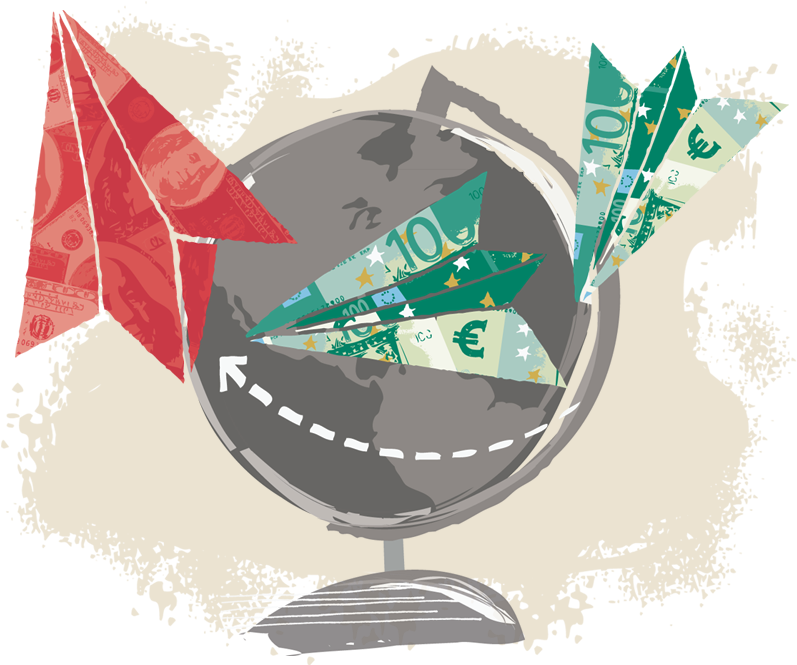 Money Paper Airplanes Flying Around Globe - Money (800x750), Png Download